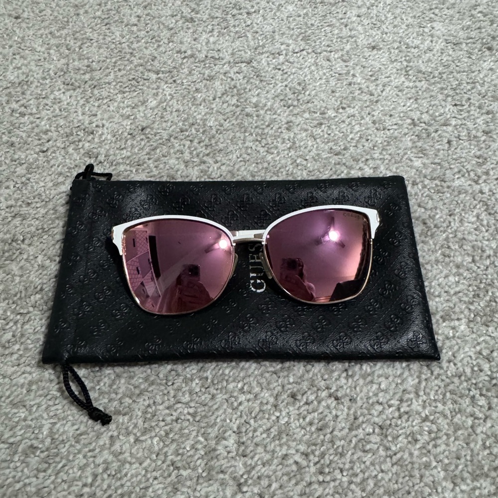 GUESS Rose Gold Frame Sunglasses with Pink Mirrored Lenses